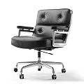 Brown Leather Office Chair With Tufted Design Metal Frame And Rolling Wheels