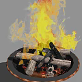 Outdoor Metal Fire Pit With Burning Flames And Wood Logs For Backyard Use