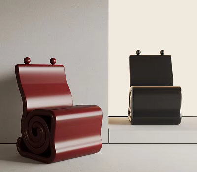 Stylish Red And Black Children's Chair With Curved Structure And Round Top Accents 3d model