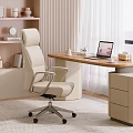 Modern Home Office With Comfortable Chair Wooden Desk Laptop Books Decorations By Window