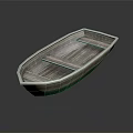 Wooden Boat With Natural Wood Planks And Green Bottom Surface Reflection