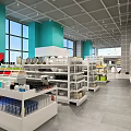 Modern Supermarket General Merchandise Store With Shelves Pillows And Neat Display Layout