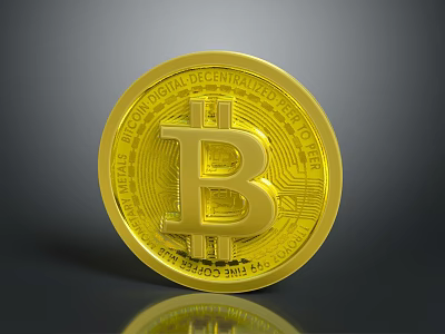 Gold Bitcoin Coin With BTC Symbol And Engraved Text On Shiny Surface 3d model
