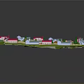3D Residential Community Model With Colorful Houses Curved Roads Green Lawns And Trees
