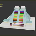 Abstract Pyramid Building With Light Blue White Geometric Design Stepped Structure Top Platforms And Base 3d model