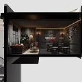 Vintage Café Interior With Dark Walls Leather Sofas Green Plants And Decorative Painting