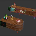Contemporary Curved Wooden TV Stand With Gold Legs Storage Shelves Drawer And Decorative Items