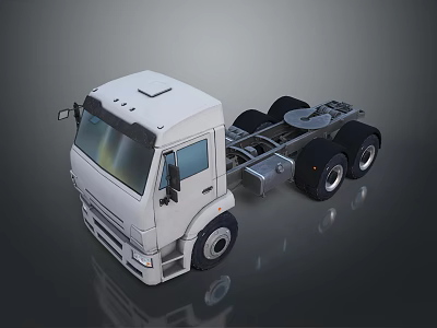 White Commercial Truck Chassis with Front Cab and Multiple Wheels Design 3d model