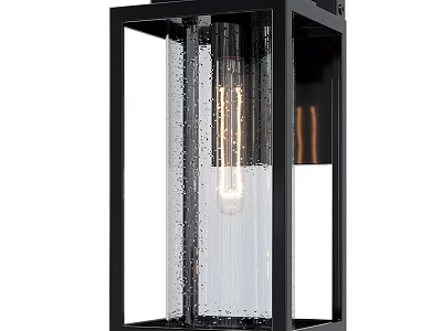 Modern Wall Light With Black Frame Clear Textured Glass And Vintage Spiral Filament Bulb 3d model