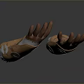Sturdy Orange Gauntlets with White Fur Trim and Decorative Stitching as Protective Weapon Gear