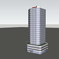 Modern White High Rise Office Building With Glass Base Against Blue Sky