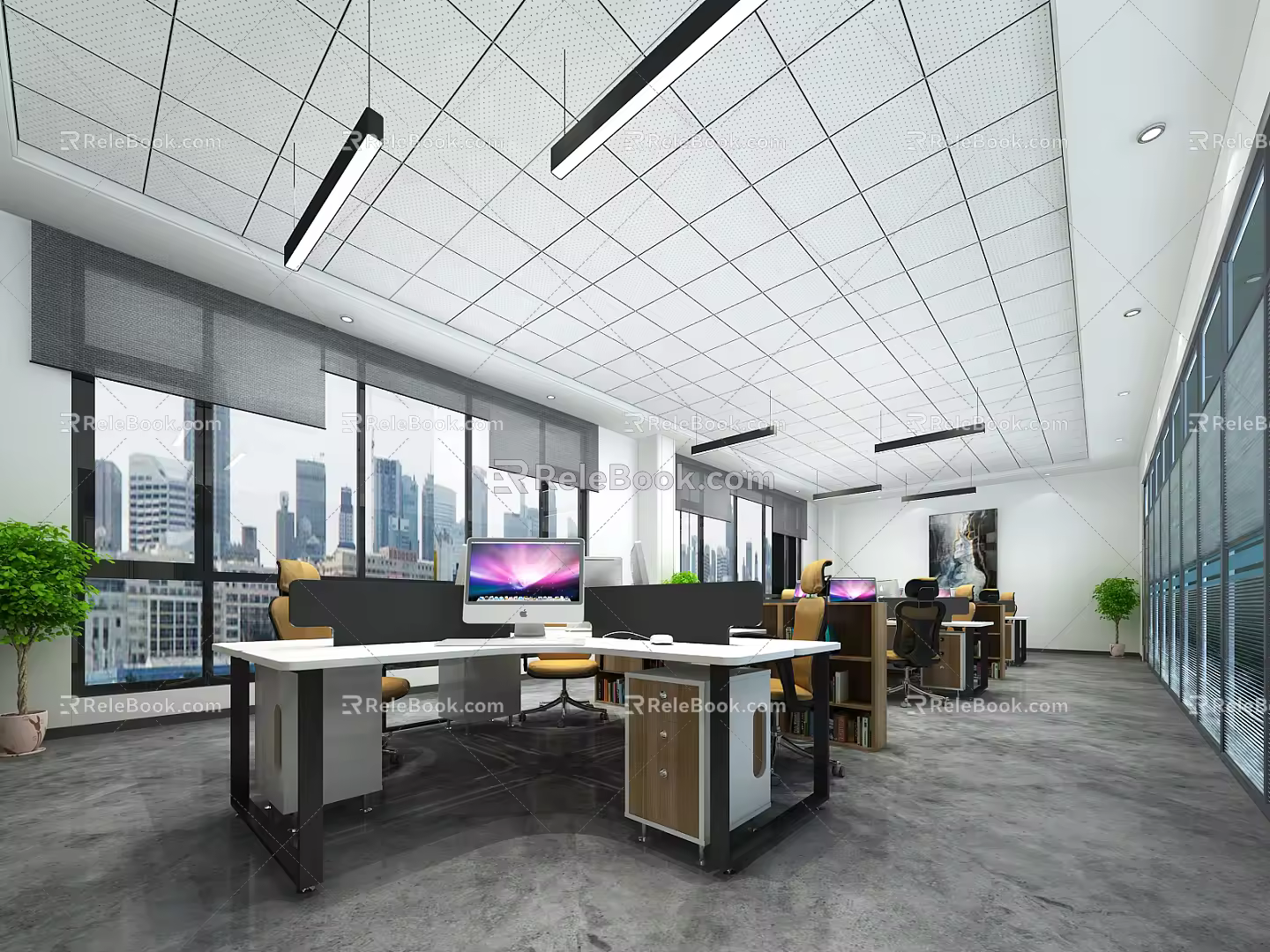 modern public office area office area 3d model