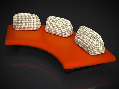 Stylish Orange Curved Leisure Sofa Combination Featuring Three Plaid Decorative Cushions 3d model
