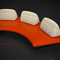 Stylish Orange Curved Leisure Sofa Combination Featuring Three Plaid Decorative Cushions