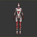 Red And White Humanoid Robot With Mechanical Structure Standing On Gray Background 3d model