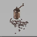 Vintage Coffee Grinder With Scattered Coffee Beans On Light Blue Surface 3d model