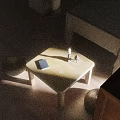 Dining Table Set With Wooden Top Candle Book And Woven Mat In Natural Sunlight