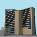 Modern Symmetrical High Rise Office Building With Circular Connecting Section And Orange Roof