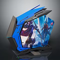 Modern Blue Futuristic Gaming PC Case With Game Theme Panel And RGB Lighting