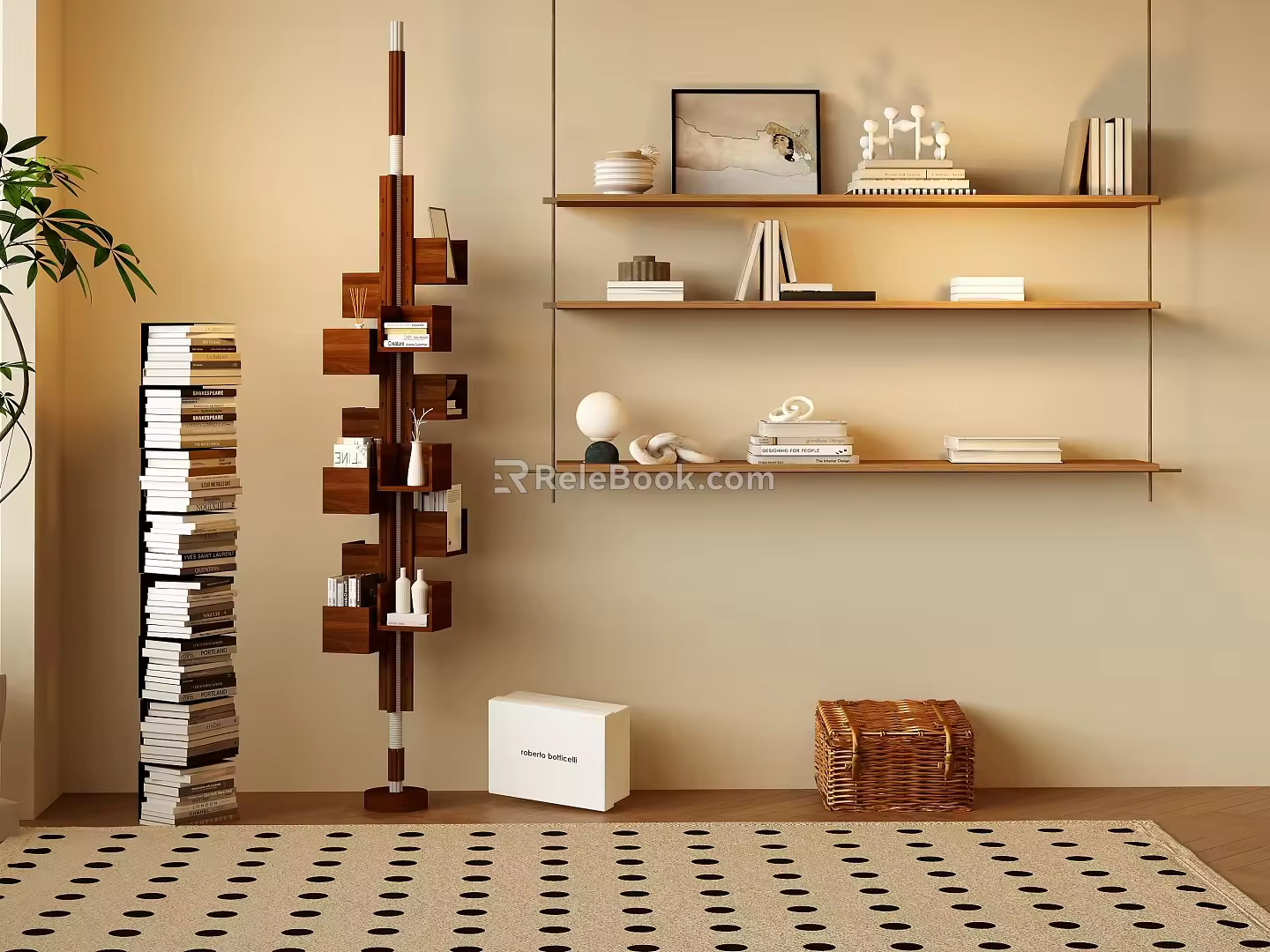 Modern Bookshelf Storage Rack Rotating Floor Bookshelf Book Ornaments Decorative Rack 3d model