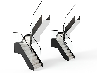 Modern Glass Handrail Stairs Marble Stairs Corner Stairs 3d model