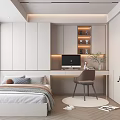 Tatami Bedroom Study Table and Chair Wardrobe Display Cabinet Bookcase Carpet Fabric Bed Computer 3d model