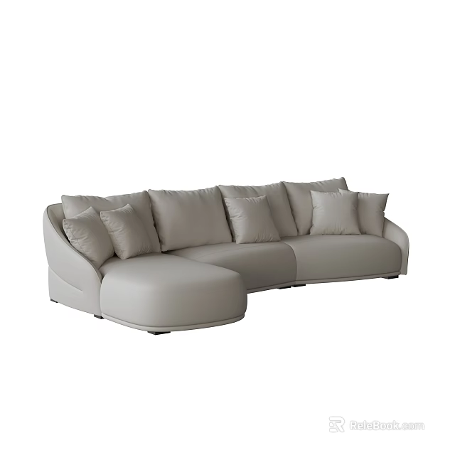 Modern Beige Sectional Sofa With Multiple Cushions For Living Room Seating 3d model