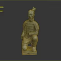 Ancient Chinese Terracotta Warrior Sculpture With Kneeling Posture Intricate Armor And Traditional Hair Bun