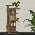 Wooden Wall Mounted Shelf with Potted Plants Books and Decorative Vase on White Wall