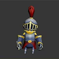 Cartoon Knight Character Design With Red Feather Helmet And Blue Gold Armor