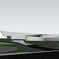 Modern Museum Building With Curved Roof And Landscaped Green Lawns And People Walking