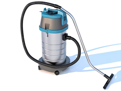 Powerful Blue Silver Vacuum Cleaner With Black Hose Wheels And Cleaning Nozzle 3d model