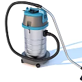 Powerful Blue Silver Vacuum Cleaner With Black Hose Wheels And Cleaning Nozzle