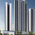 Modern High Rise Residential Buildings Exterior Design With Glass Facade And Balconies