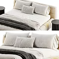 Modern Double Bed With Soft Pillows Gray Blanket And Black Nightstands 3d model