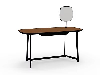 Dressing Table With Brown Tabletop Black Frame And White Mirror Design 3d model