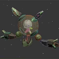 Futuristic Mechanical Device Enclosing Cute White Creature With Green Accents In Space
