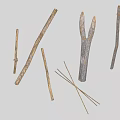 Natural Raw Wood and Stone Pieces Including Forked Branches Sticks and Slender Strips