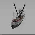 Fishing Boat With Twin Cranes White Red Hull And Cabin Structure