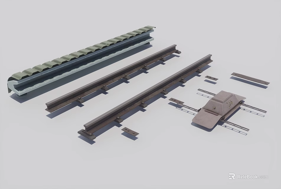 Essential Train Railway Track Components with Rails Ties and Switch Mechanisms 3d model 