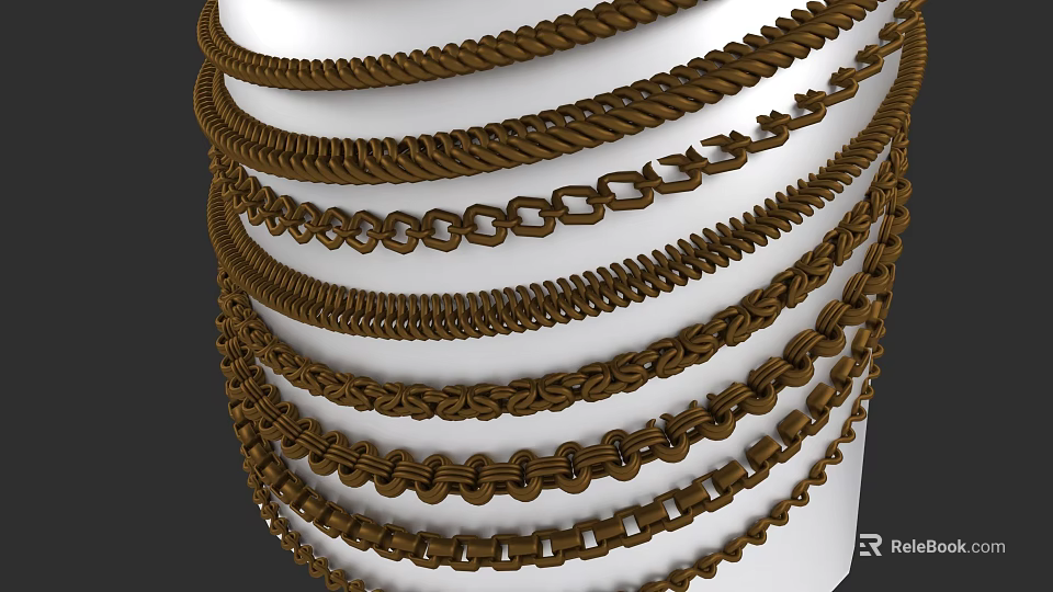 Stacked Brown Chains With Various Link Patterns On White Object 3d model