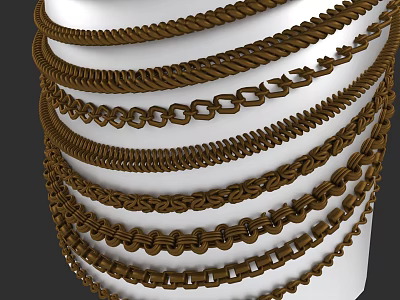 Stacked Brown Chains With Various Link Patterns On White Object 3d model