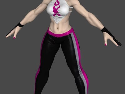 Athletic Female Character Wearing White Flame Top Black Pink Striped Leggings And Black Wristbands 3d model
