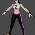 Athletic Female Character Wearing White Flame Top Black Pink Striped Leggings And Black Wristbands
