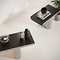 Modern Minimalist Side Table With Black Tabletop Metal Frame And Decorative Accents