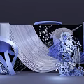 Modern Luxury Stage With Blue White Floral Decor Curved Lines Structure and Lighting Effects