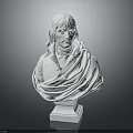 Classical White Marble Bust Statue With Flowing Cloak On Pedestal Base 3d model