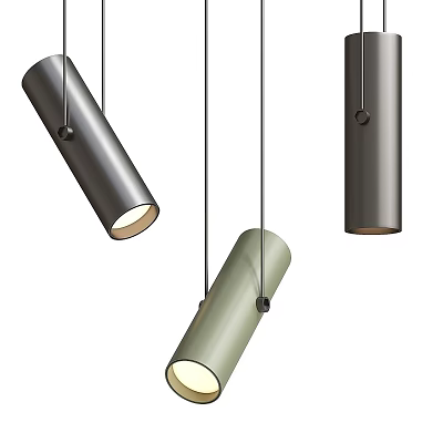 Modern Cylindrical Pendant Lights With Metallic Finish And Gray Green Tones 3d model