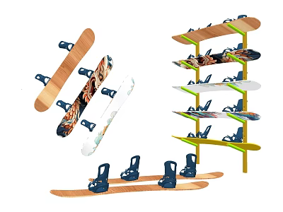 Wall Mounted Hanging Rack With Multi Layer Storage For Skis And Snowboards 3d model