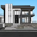 Modern Detached Villa Exterior Design With Large Glass Windows Driveway And Trees Surrounding